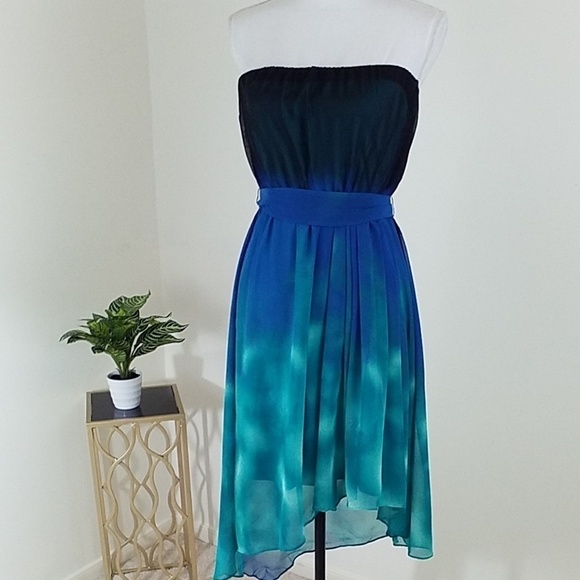 Max & Cleo~Size S~Blue/Green Asymmetric Dress NWT. - Picture 5 of 11